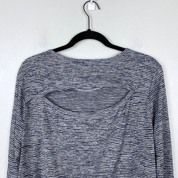 Athleta Breezy Long Sleeve Navy Striped Cutout Open Back Blue Size Large - Picture 7 of 9
